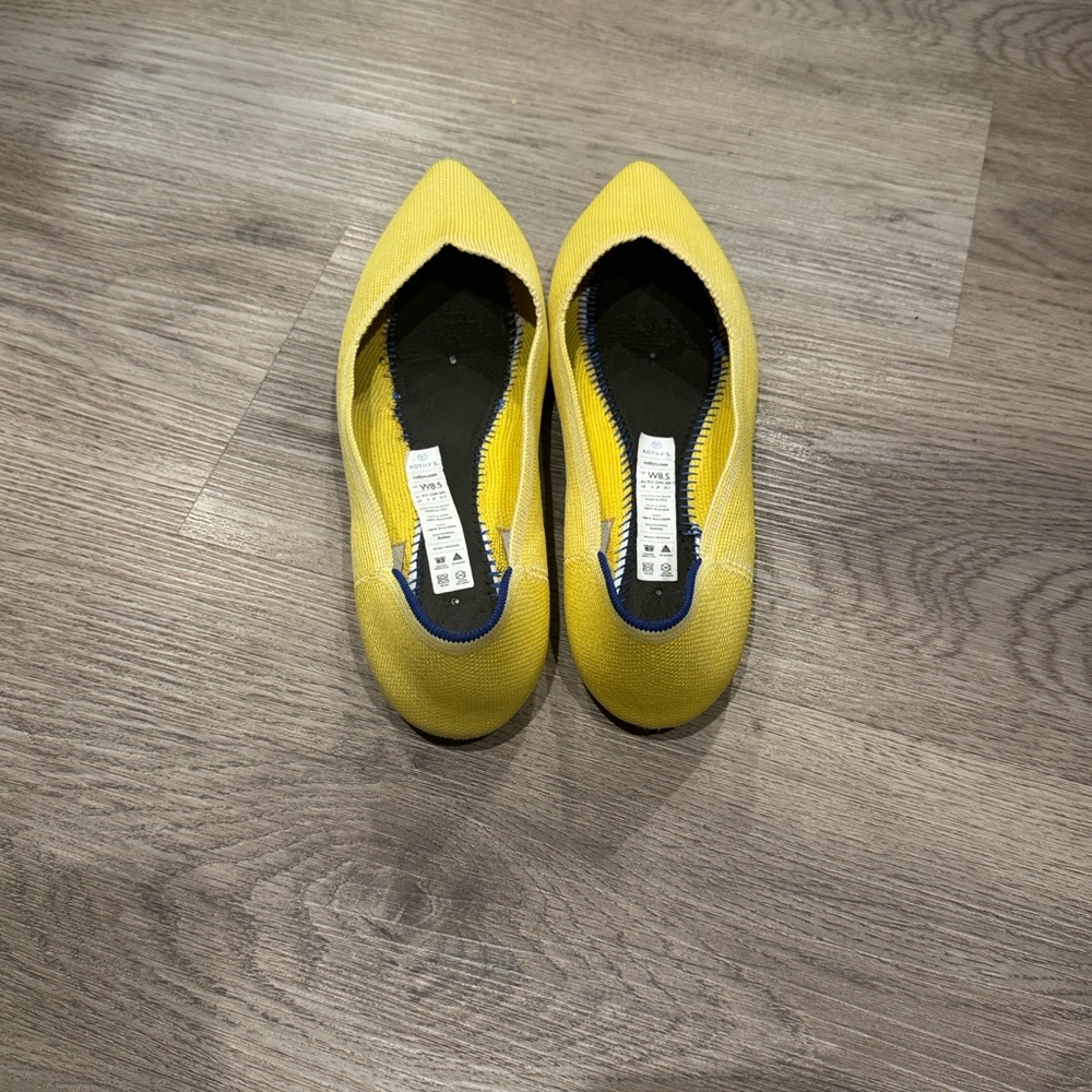 Rothy's Yellow Pointed Toe Flats with Blue Trim